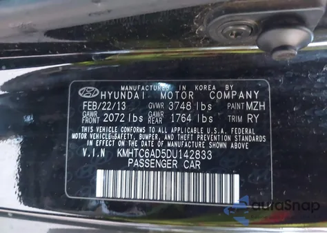 2013 Hyundai Veloster from USA, damaged, VIN KMHTC6AD5DU142833